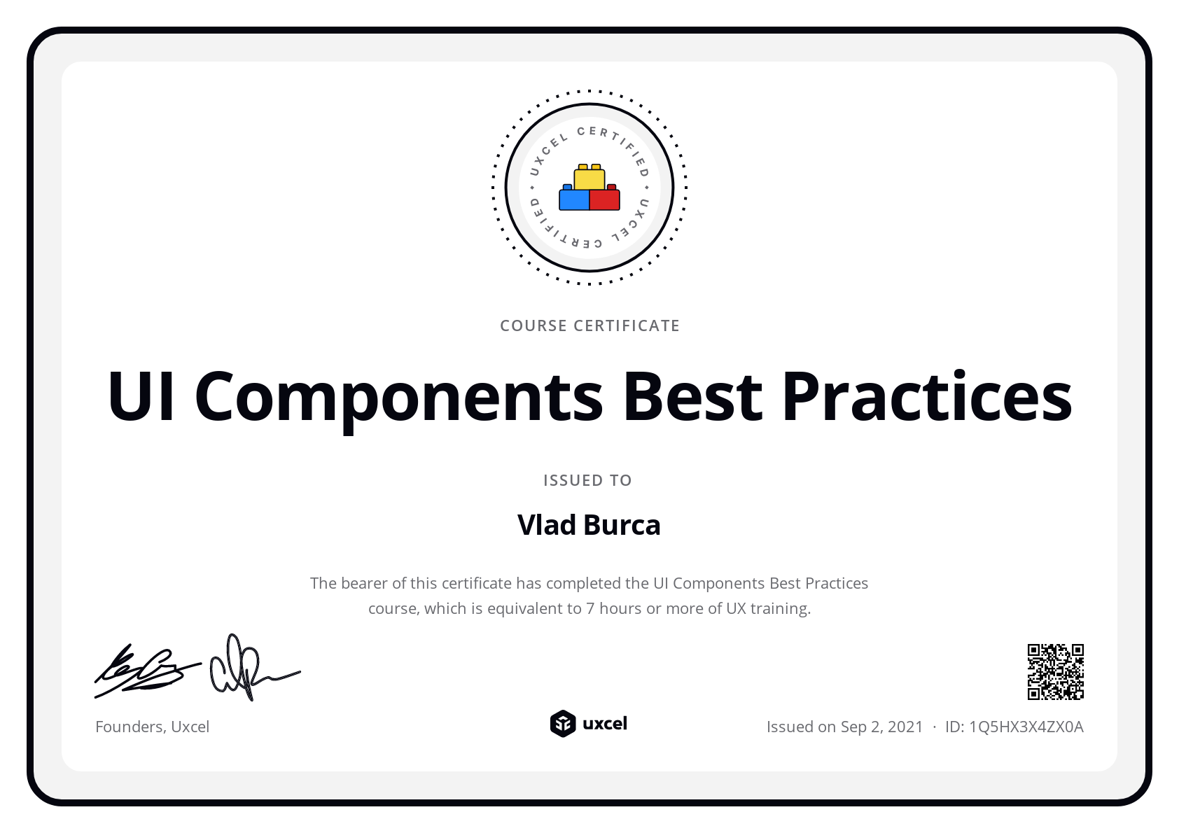 Vlad Burca's certificate